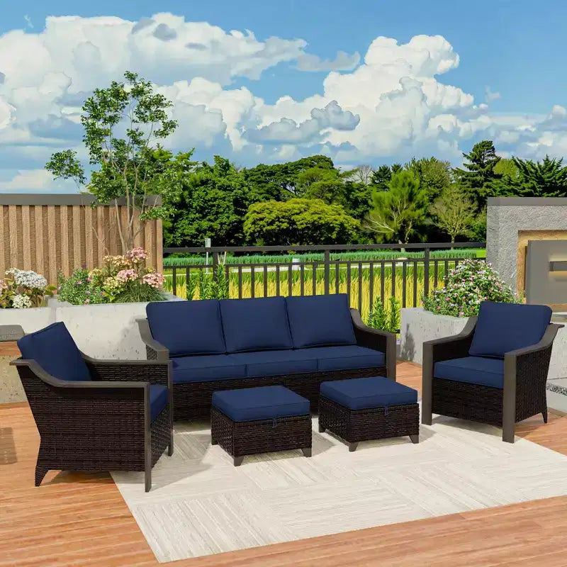 UPTIOT Outdoor Patio Set with 3-Seat Sofa, 2 Rocking Chairs, and 2 Ottomans