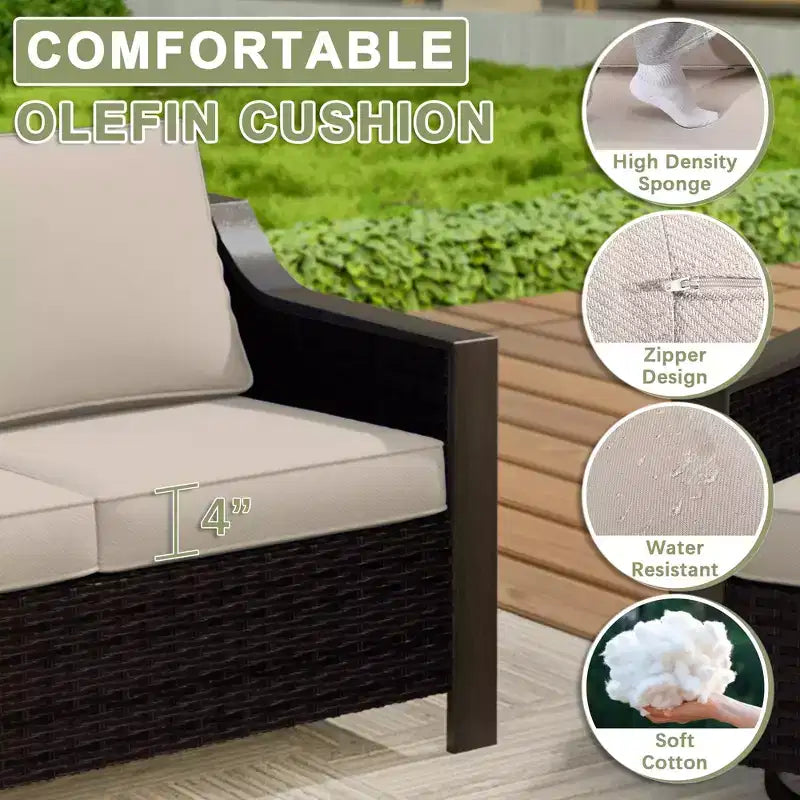 UPTIOT Outdoor Patio Set with 3-Seat Sofa, 2 Rocking Chairs, and 2 Ottomans