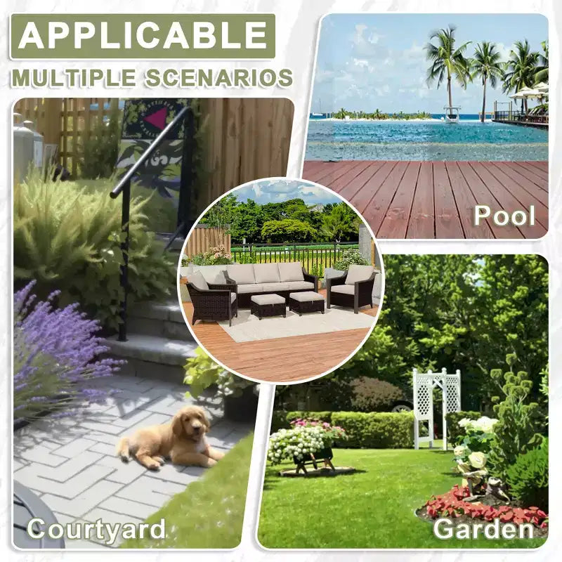 UPTIOT Outdoor Patio Set with 3-Seat Sofa, 2 Rocking Chairs, and 2 Ottomans