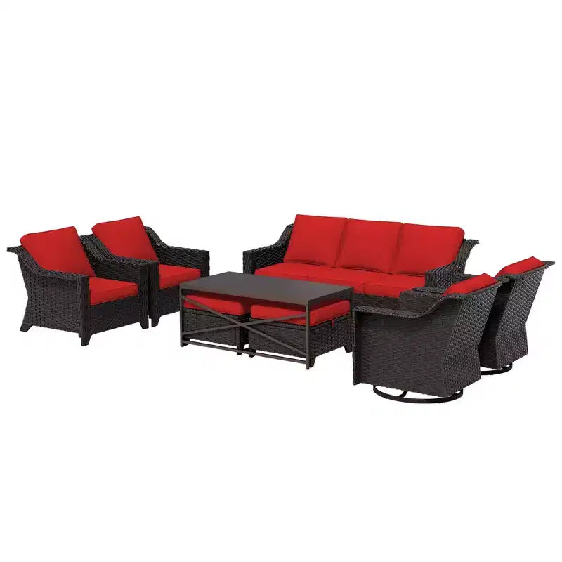 Ensemble d'extérieur premium UPTIOT 8 pièces : canapé 3 places, 2 fauteuils, 2 fauteuils pivotants, 2 poufs et table basse