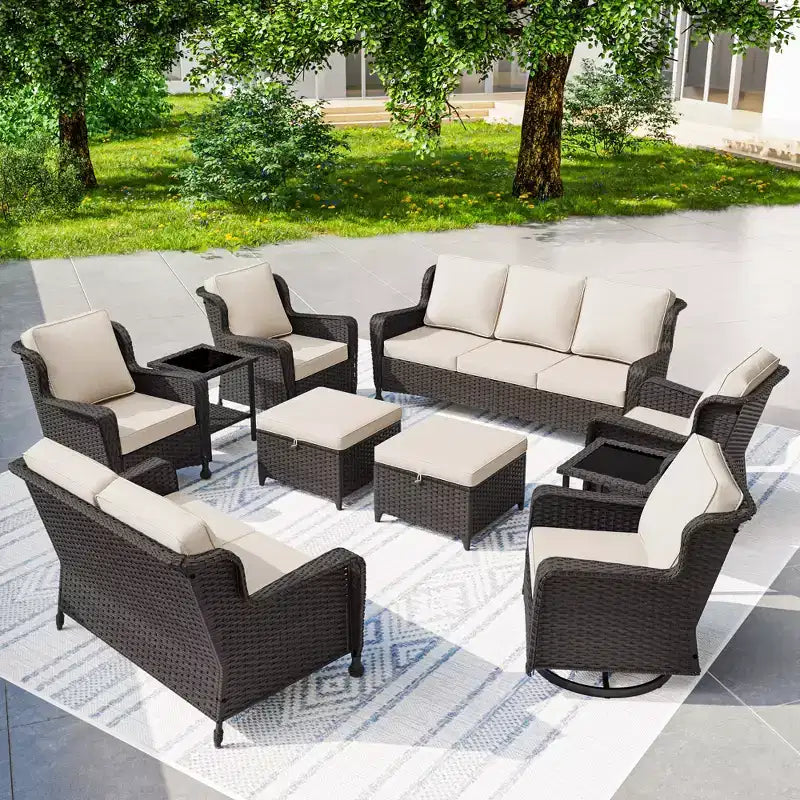 UPTIOT Premium 10-Piece Outdoor Set: 3-Seater Sofa, Loveseat Sofa, 2 Swivel Rockers, 2 Chairs, 2 Ottomans & 2 Coffee Tables
