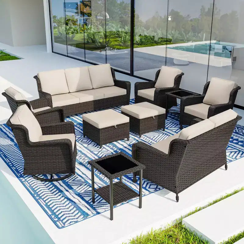 UPTIOT Premium 10-Piece Outdoor Set: 3-Seater Sofa, Loveseat Sofa, 2 Swivel Rockers, 2 Chairs, 2 Ottomans & 2 Coffee Tables