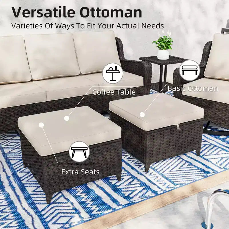 UPTIOT Premium 10-Piece Outdoor Set: 3-Seater Sofa, Loveseat Sofa, 2 Swivel Rockers, 2 Chairs, 2 Ottomans & 2 Coffee Tables