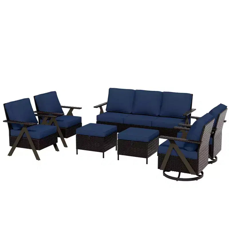 UPTIOT Outdoor 7-Piece Seating Set: 3-Seater Sofa, 2 Swivel Rockers, 2 Single Chairs & 2 Ottomans for Patio Comfort