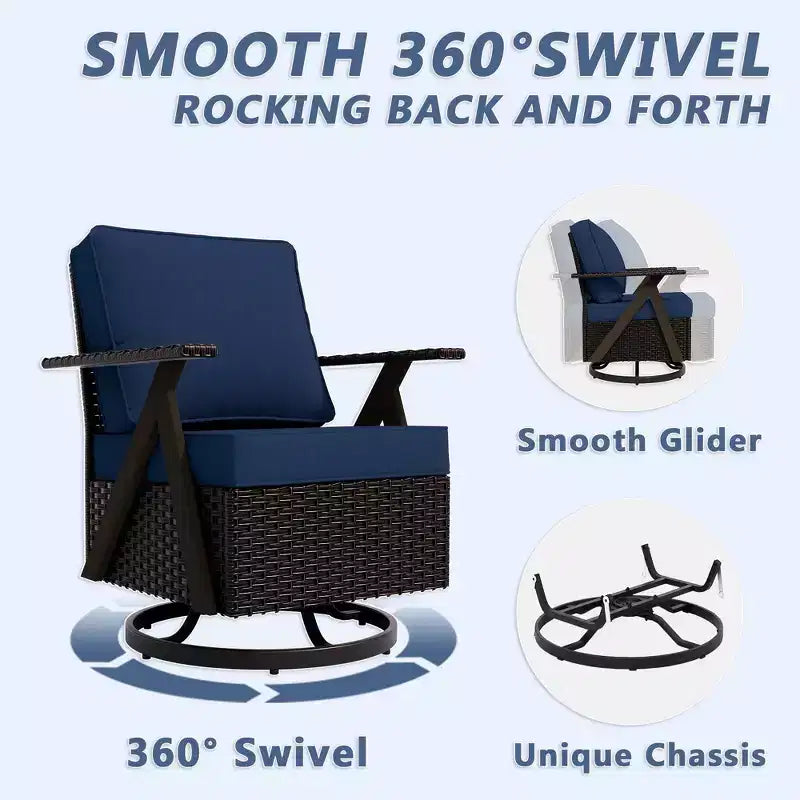 UPTIOT Outdoor 7-Piece Seating Set: 3-Seater Sofa, 2 Swivel Rockers, 2 Single Chairs & 2 Ottomans for Patio Comfort