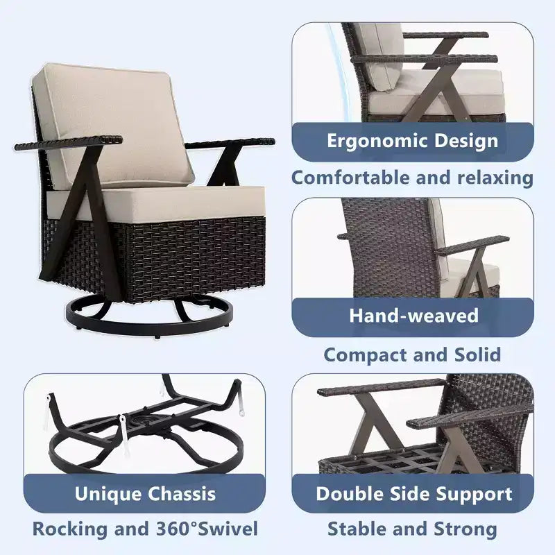 UPTIOT Outdoor 7-Piece Seating Set: 3-Seater Sofa, 2 Swivel Rockers, 2 Single Chairs & 2 Ottomans for Patio Comfort