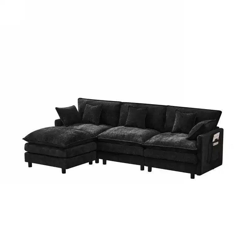 102 Modern Sectional Sofa with Ottoman, Double-Layer Cushions, Soft Fabric Cloud Sofa for Living Rooms, Apartments, or Lounges-Panipeachy