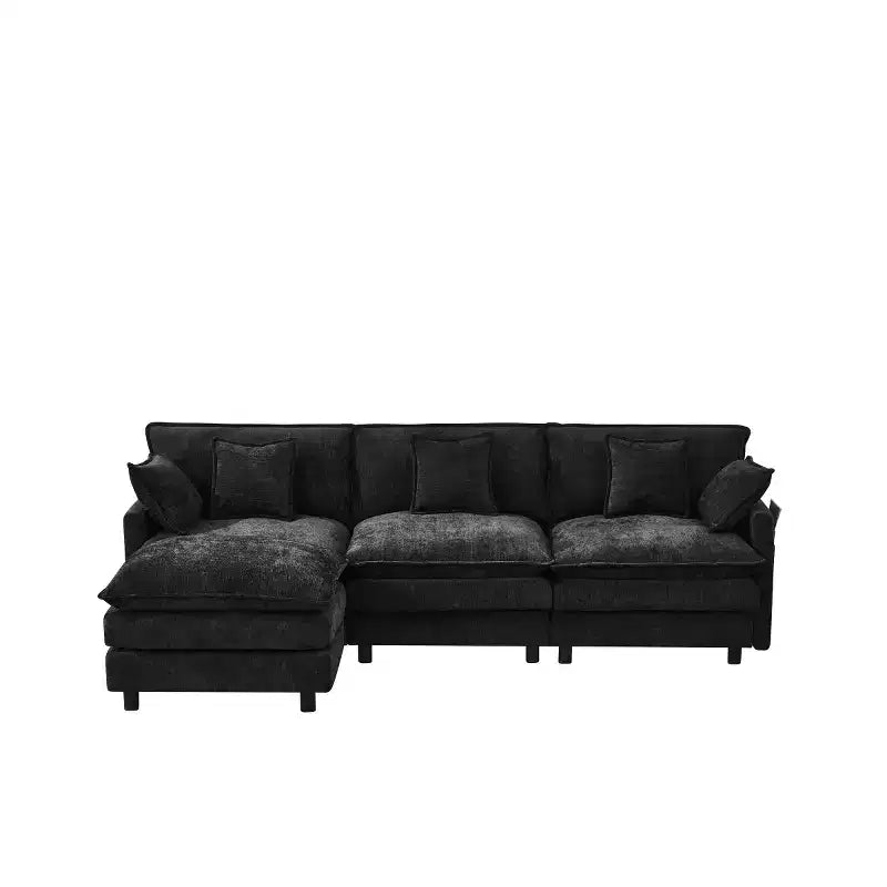 102 Modern Sectional Sofa with Ottoman, Double-Layer Cushions, Soft Fabric Cloud Sofa for Living Rooms, Apartments, or Lounges-Panipeachy