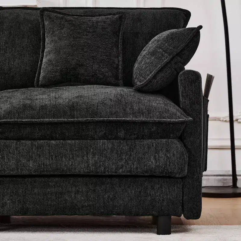102 Modern Sectional Sofa with Ottoman, Double-Layer Cushions, Soft Fabric Cloud Sofa for Living Rooms, Apartments, or Lounges-Panipeachy