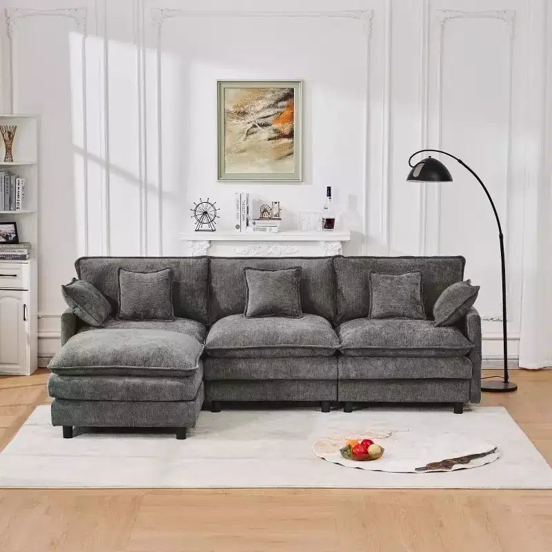 102 Modern Sectional Sofa with Ottoman, Double-Layer Cushions, Soft Fabric Cloud Sofa for Living Rooms, Apartments, or Lounges-Panipeachy