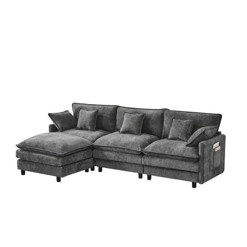 102 Modern Sectional Sofa with Ottoman, Double-Layer Cushions, Soft Fabric Cloud Sofa for Living Rooms, Apartments, or Lounges-Panipeachy
