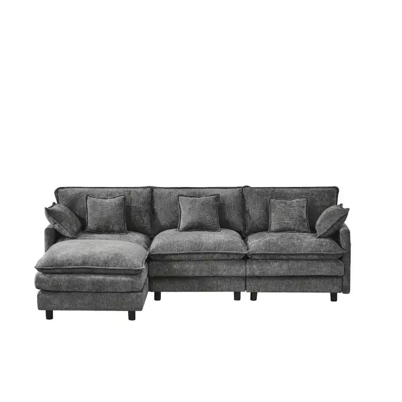 102 Modern Sectional Sofa with Ottoman, Double-Layer Cushions, Soft Fabric Cloud Sofa for Living Rooms, Apartments, or Lounges-Panipeachy