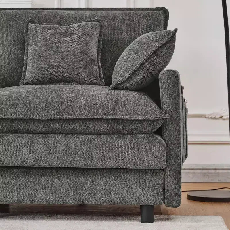102 Modern Sectional Sofa with Ottoman, Double-Layer Cushions, Soft Fabric Cloud Sofa for Living Rooms, Apartments, or Lounges-Panipeachy