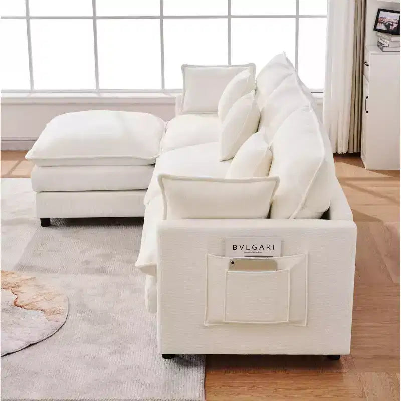 102 Modern Sectional Sofa with Ottoman, Double-Layer Cushions, Soft Fabric Cloud Sofa for Living Rooms, Apartments, or Lounges-Panipeachy