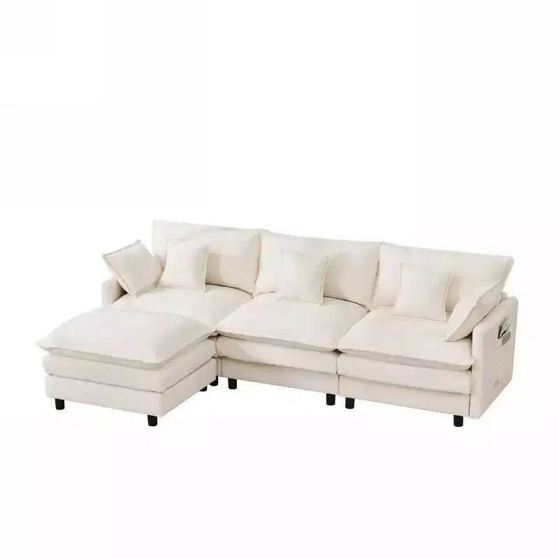 102 Modern Sectional Sofa with Ottoman, Double-Layer Cushions, Soft Fabric Cloud Sofa for Living Rooms, Apartments, or Lounges-Panipeachy