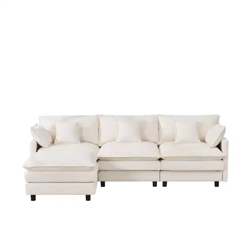 102 Modern Sectional Sofa with Ottoman, Double-Layer Cushions, Soft Fabric Cloud Sofa for Living Rooms, Apartments, or Lounges-Panipeachy