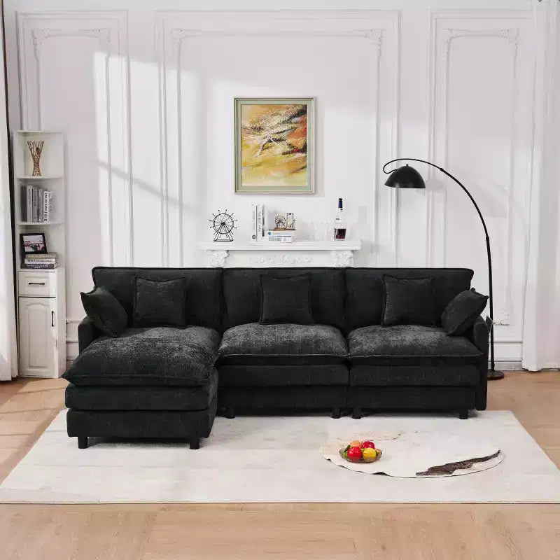 102 Modern Sectional Sofa with Ottoman, Double-Layer Cushions, Soft Fabric Cloud Sofa for Living Rooms, Apartments, or Lounges-Panipeachy