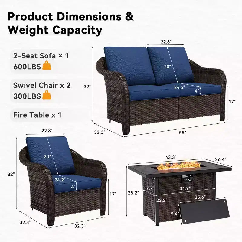 UPTIOT Premium Outdoor Conversation Set with Convertible Fire Table