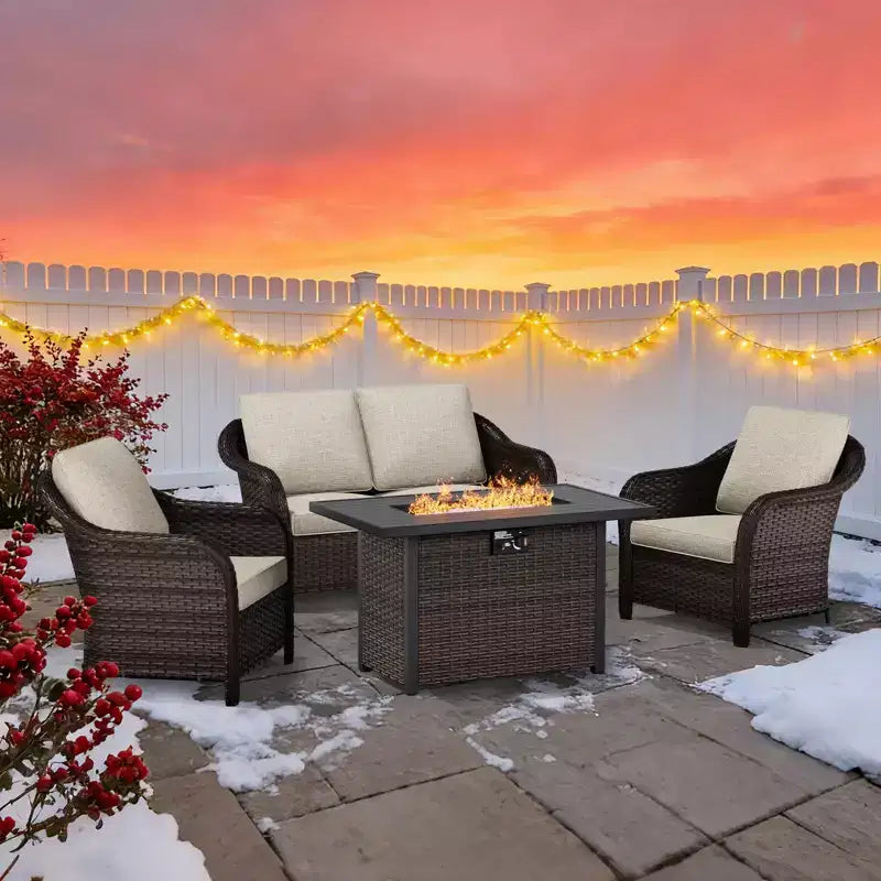 UPTIOT Premium Outdoor Conversation Set with Convertible Fire Table