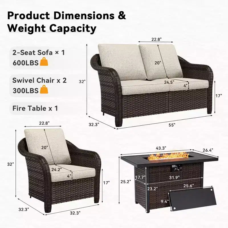 UPTIOT Premium Outdoor Conversation Set with Convertible Fire Table