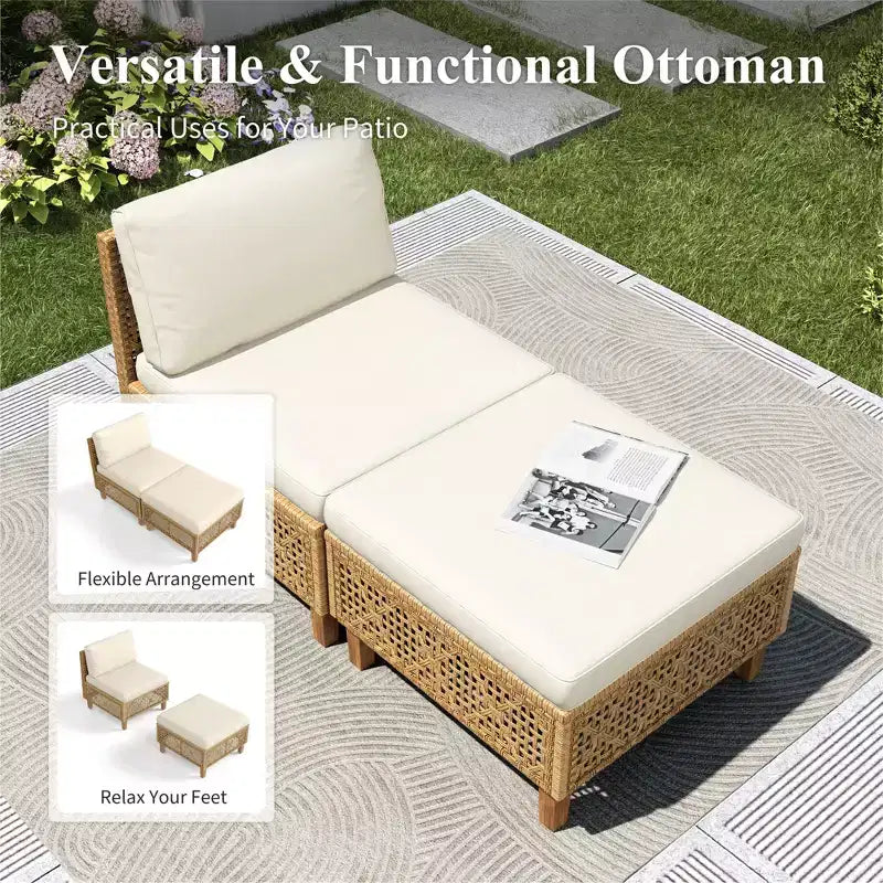 Captiva Designs Wicker Rattan Patio Furniture Sectional Sofas Conversation Set with Ottoman and Cushions