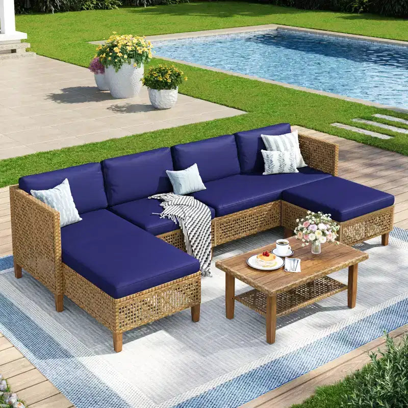 Captiva Designs Wicker Rattan Patio Furniture Sectional Sofas Conversation Set with Ottoman and Cushions