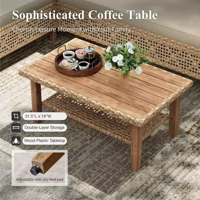 Captiva Designs Wicker Rattan Patio Furniture Sectional Sofas Conversation Set with Ottoman and Cushions