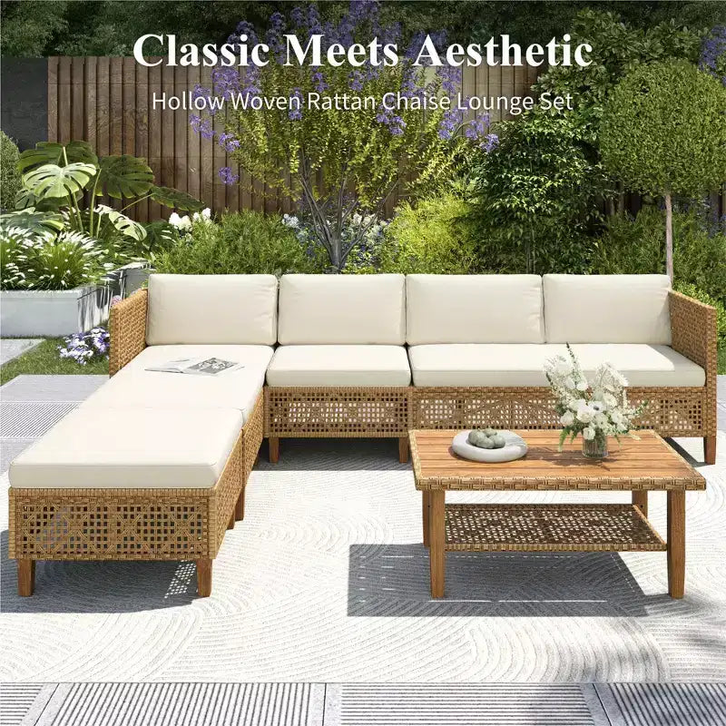Captiva Designs Wicker Rattan Patio Furniture Sectional Sofas Conversation Set with Ottoman and Cushions