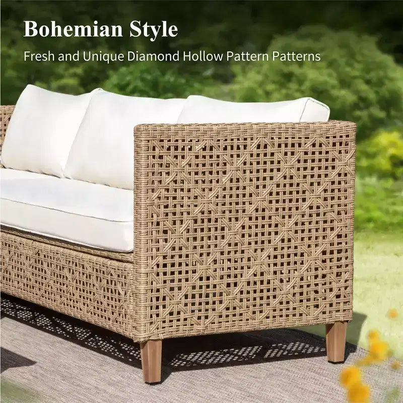Captiva Designs Wicker Rattan Patio Furniture Sectional Sofas Conversation Set with Ottoman and Cushions