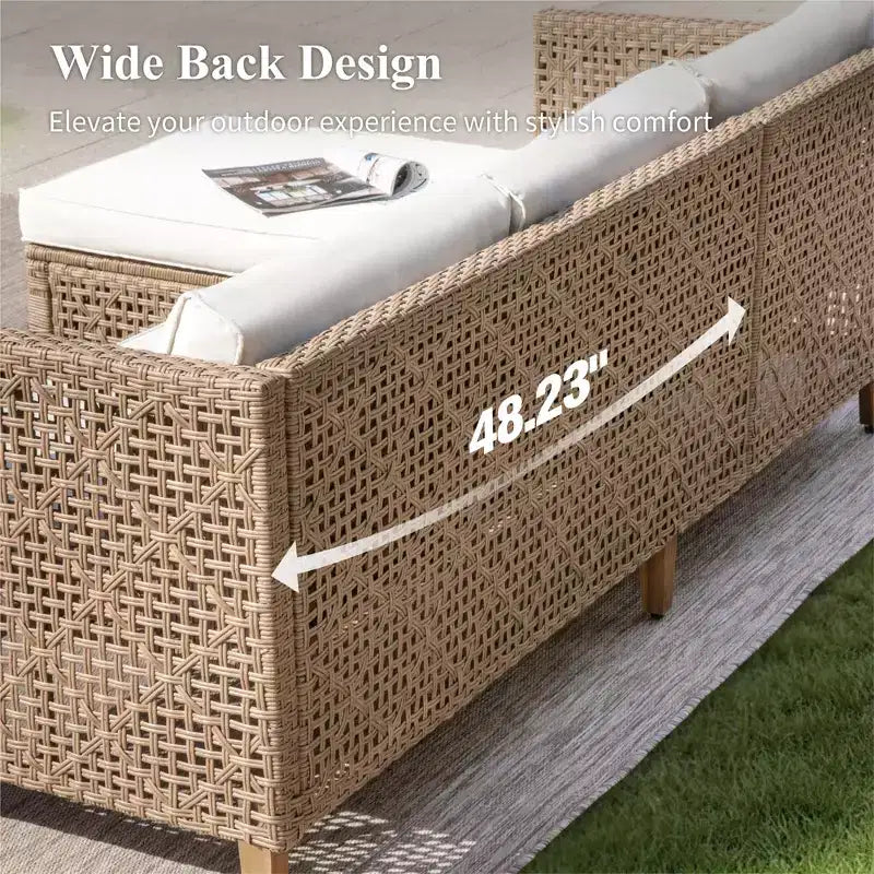 Captiva Designs Wicker Rattan Patio Furniture Sectional Sofas Conversation Set with Ottoman and Cushions