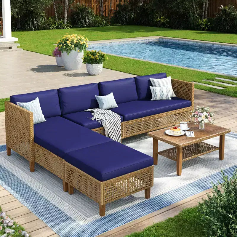 Captiva Designs Salon de jardin en rotin et osier avec canapés modulaires, ensemble de conversation avec pouf et coussins