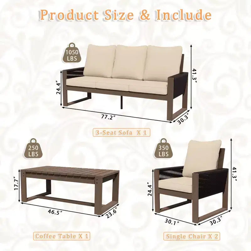 UPTIOT Outdoor Patio Set with Premium Hemlock Wood and Water-Resistant Comfort