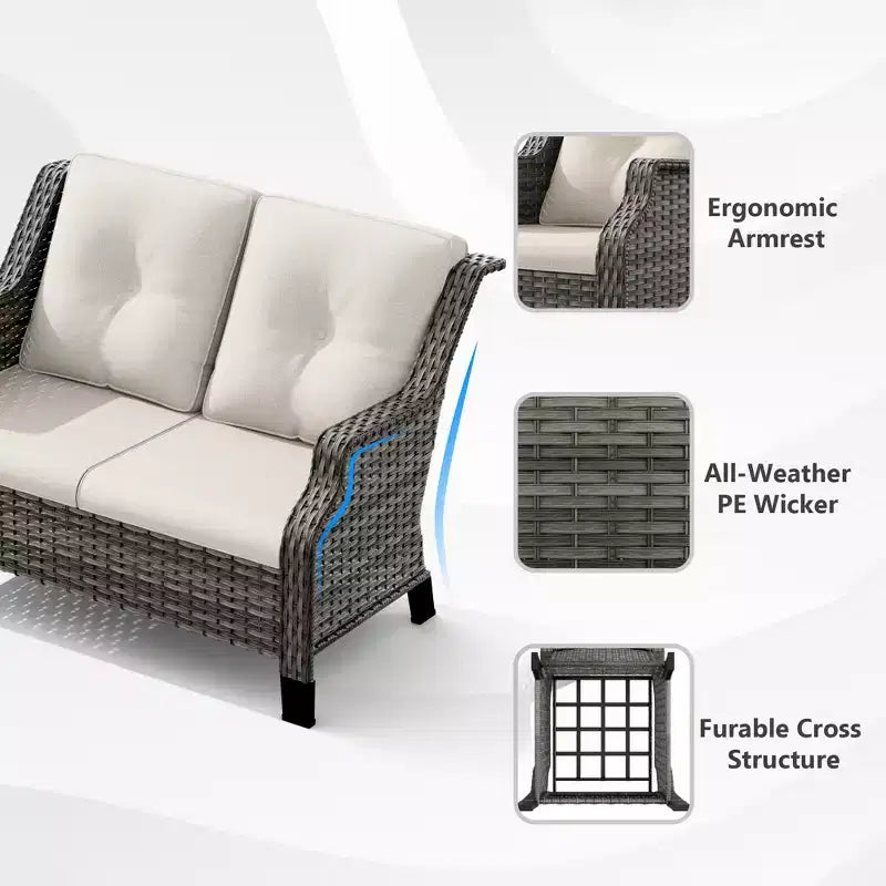 UPTIOT Outdoor Loveseat Set with Ergonomic Armchairs & Water-Resistant Design
