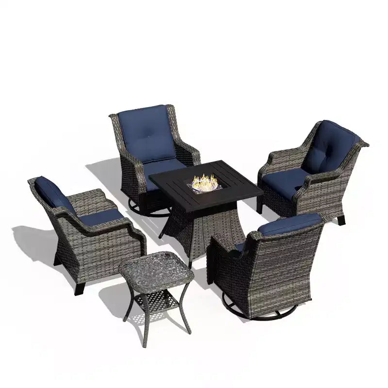 UPTIOT 6-Piece Outdoor Set with Swivel Chairs, Armchairs, Side Table & Fire Pit
