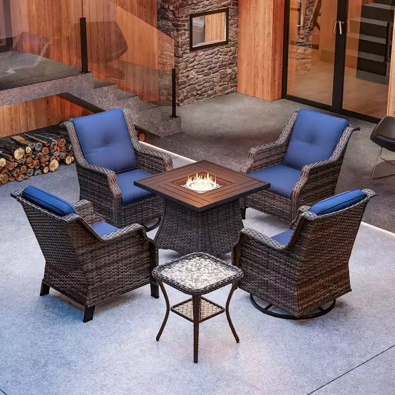 UPTIOT 6-Piece Outdoor Set with Swivel Chairs, Armchairs, Side Table & Fire Pit