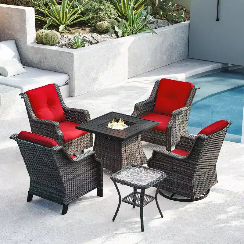 UPTIOT 6-Piece Outdoor Set with Swivel Chairs, Armchairs, Side Table & Fire Pit