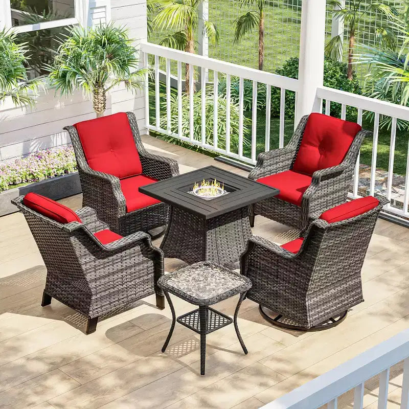UPTIOT 6-Piece Outdoor Set with Swivel Chairs, Armchairs, Side Table & Fire Pit