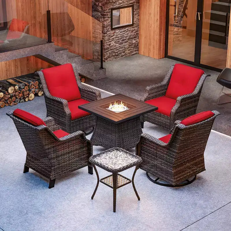 UPTIOT 6-Piece Outdoor Set with Swivel Chairs, Armchairs, Side Table & Fire Pit