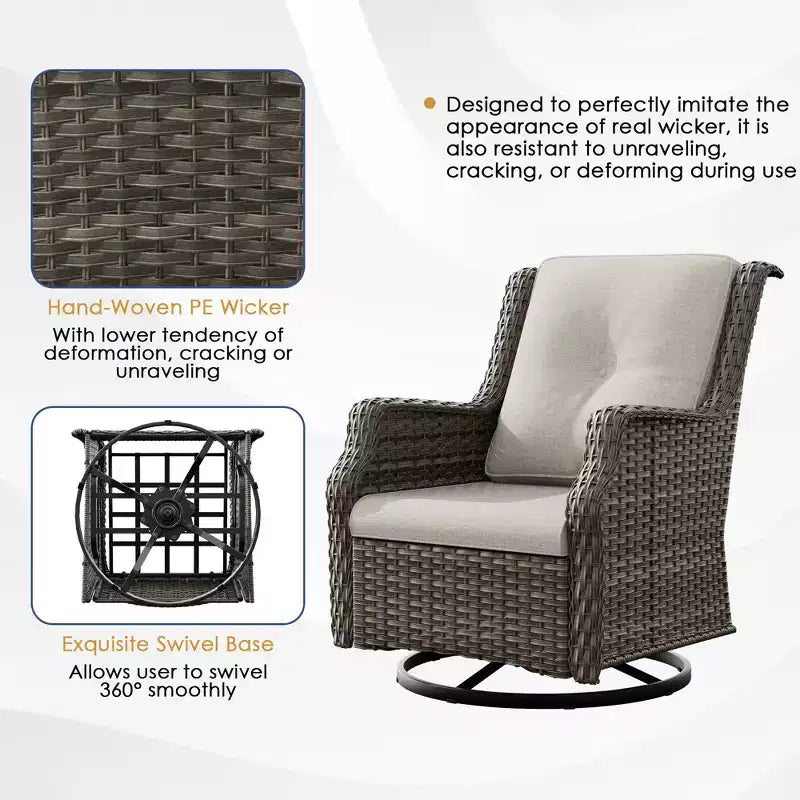 UPTIOT 6-Piece Outdoor Set with Swivel Chairs, Armchairs, Side Table & Fire Pit