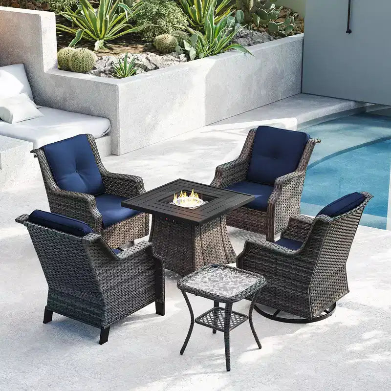 Ensemble d'extérieur 6 pièces UPTIOT avec chaises pivotantes, fauteuils, table d'appoint et brasero