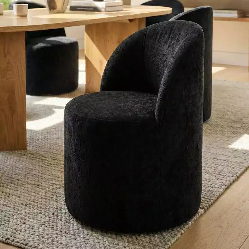 Dining Table Set for 6, Oval 79 Table and Chenille Fabric Armless Barrel Chairs with Casters, Perfect for Kitchens-Panipeachy
