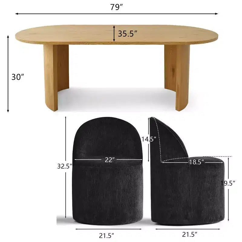 Dining Table Set for 6, Oval 79 Table and Chenille Fabric Armless Barrel Chairs with Casters, Perfect for Kitchens-Panipeachy