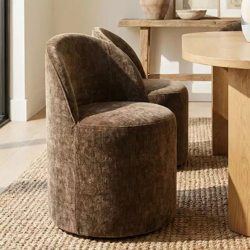 Dining Table Set for 6, Oval 79 Table and Chenille Fabric Armless Barrel Chairs with Casters, Perfect for Kitchens-Panipeachy