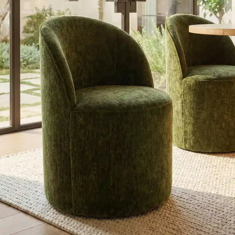 Dining Table Set for 6, Oval 79 Table and Chenille Fabric Armless Barrel Chairs with Casters, Perfect for Kitchens-Panipeachy