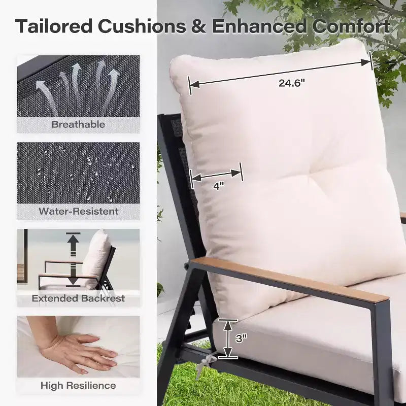 LAUSAINT HOME 5 Pieces Outdoor Patio Conversation Set with Adjustable Reclining Chairs All Weather