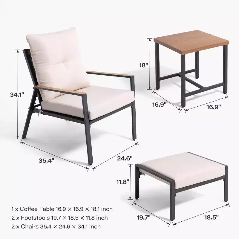 LAUSAINT HOME 5 Pieces Outdoor Patio Conversation Set with Adjustable Reclining Chairs All Weather