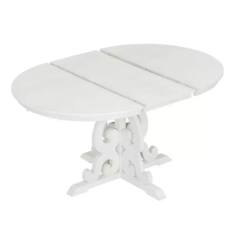 Farmhouse Kitchen Table Set for 4, Wooden Extendable Round Dining Table Set and 4 Upholstered Chairs, Retro Dining Set for Kitchen