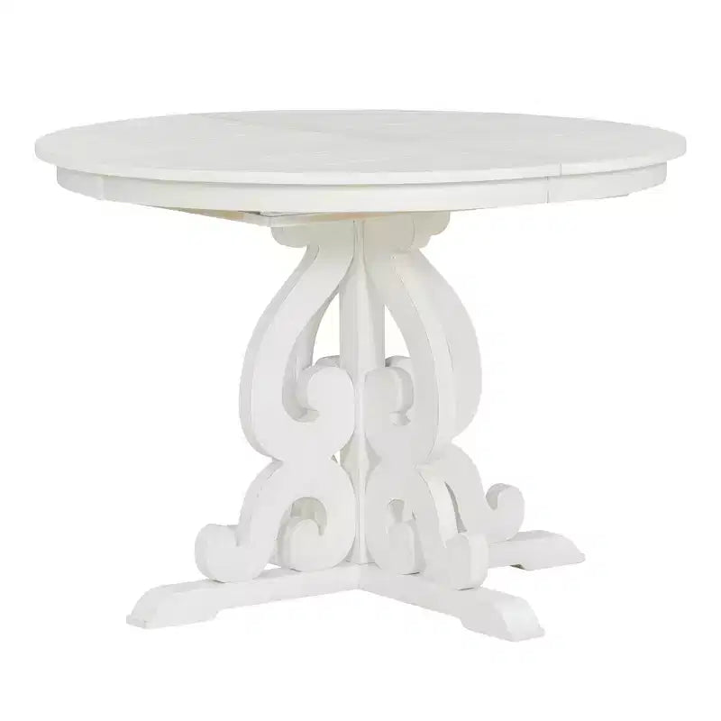Farmhouse Kitchen Table Set for 4, Wooden Extendable Round Dining Table Set and 4 Upholstered Chairs, Retro Dining Set for Kitchen
