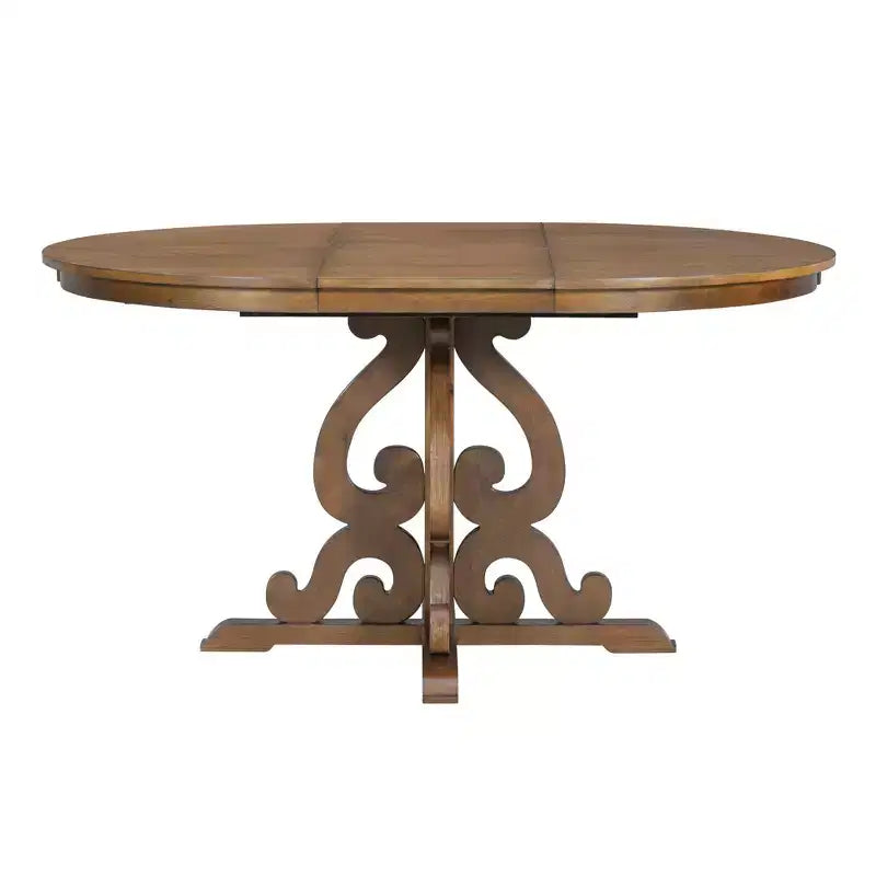 Farmhouse Kitchen Table Set for 4, Wooden Extendable Round Dining Table Set and 4 Upholstered Chairs, Retro Dining Set for Kitchen