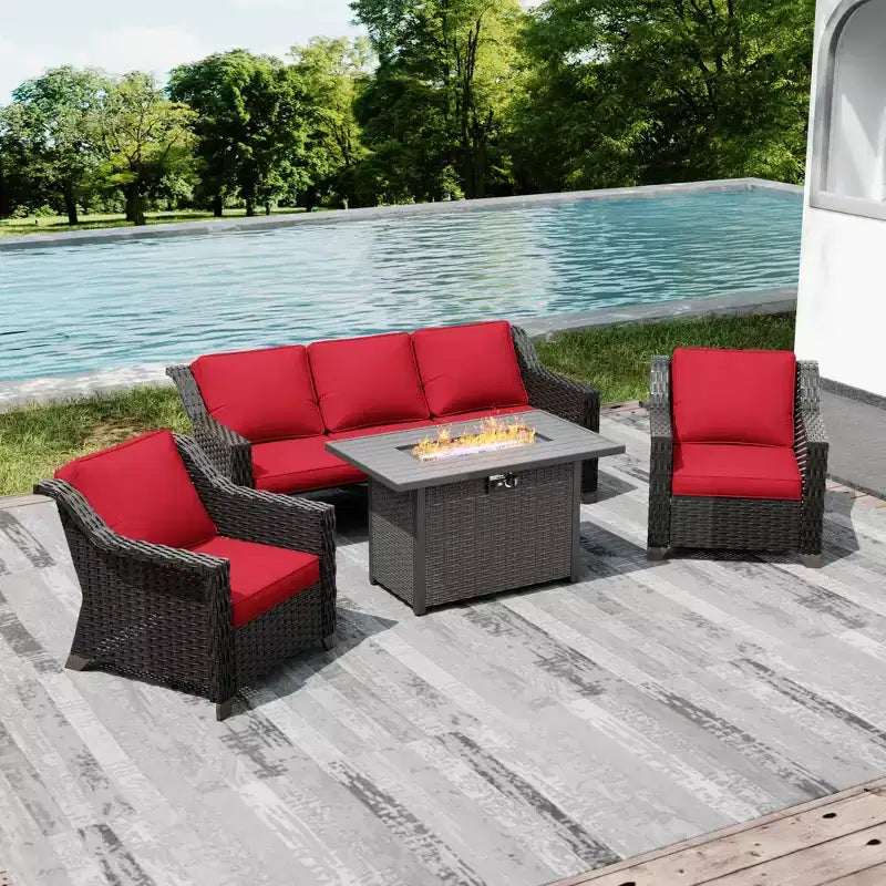 UPTIOT Outdoor Patio Set with Convertible Fire Pit Table and Seating